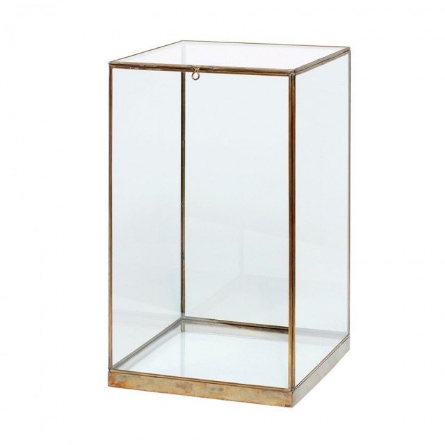 Cutie transparenta/aurie din sticla si alama 25x25 cm Antique Gold Hubsch