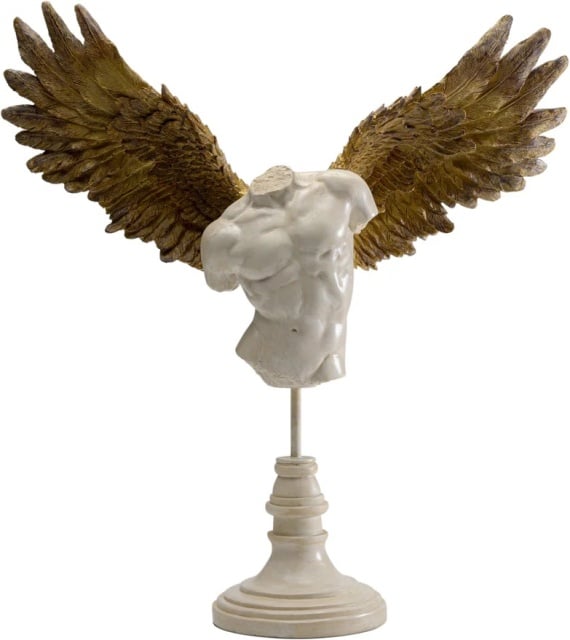 Decoratiune bej/auriu din fibre sintetice 45 cm Guardian Angel Male Kare