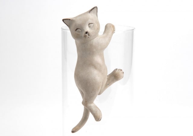 Decoratiune crem din fibre sintetice 18 cm Hanging Cat Amadeus