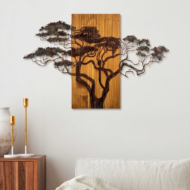 Decoratiune de perete maro cupru din lemn 58x90 cm Fav The Home Collection