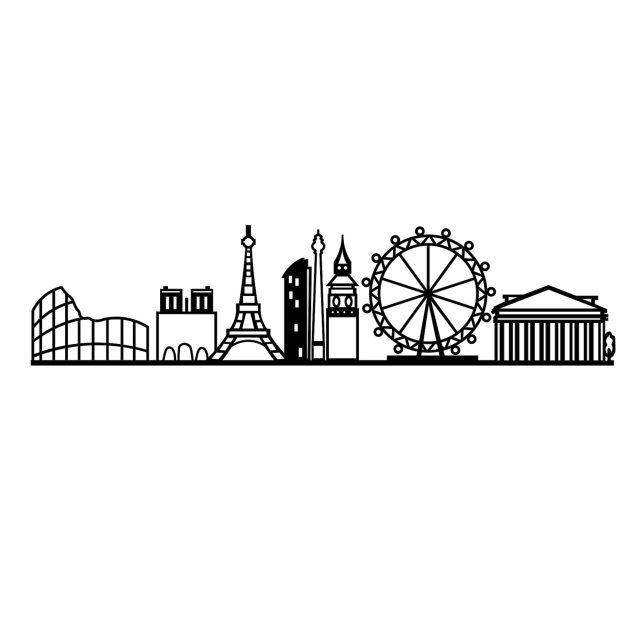 Decoratiune de perete neagra din metal 29x120 cm European Cities Skyline The Home Collection