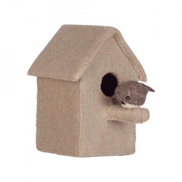 Decoratiune gri din fibre sintetice 20 cm Piet Birdhouse Kids Depot