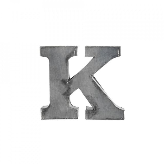 Decoratiune gri din metal 5 cm Letter K Madam Stoltz