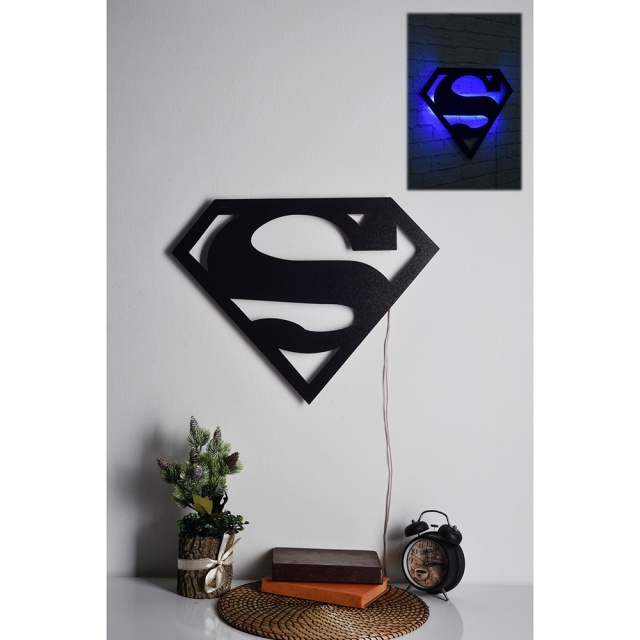 Decoratiune luminoasa albastra din lemn Superman The Home Collection