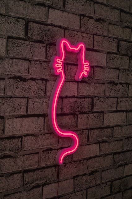 Decoratiune luminoasa de perete roz din plastic Cat The Home Collection