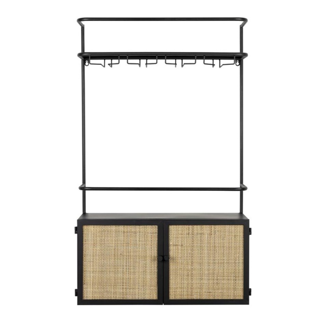 Etajera cu suport pentru sticle si pahare neagra/maro din metal 100 cm Guuji The Home Collection
