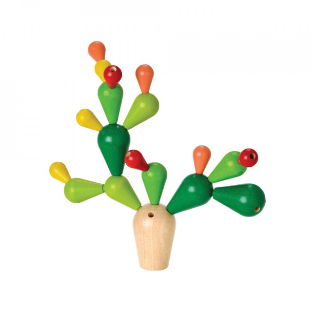 Joc de construit multicolor din lemn Balancing Cactus Plan Toys