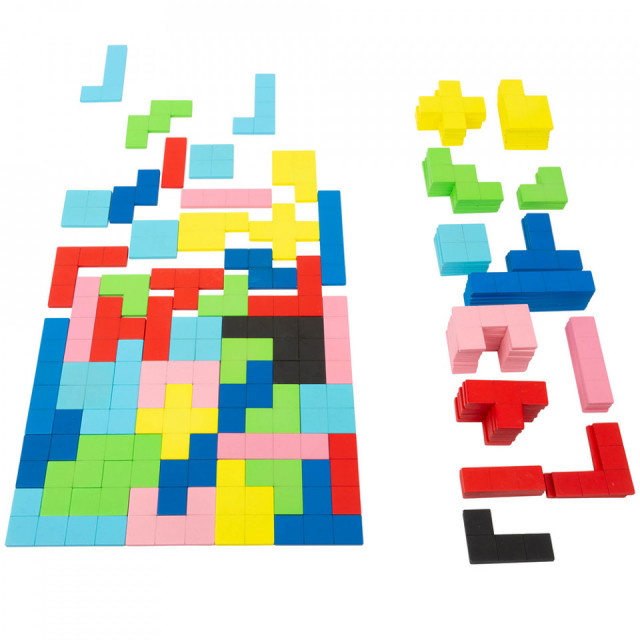 Jucatie tip puzzle 114 piese multicolore din MDF si piatra Tetris small foot
