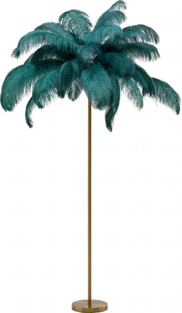 Lampadar auriu/verde din metal 165 cm Feathers Kare