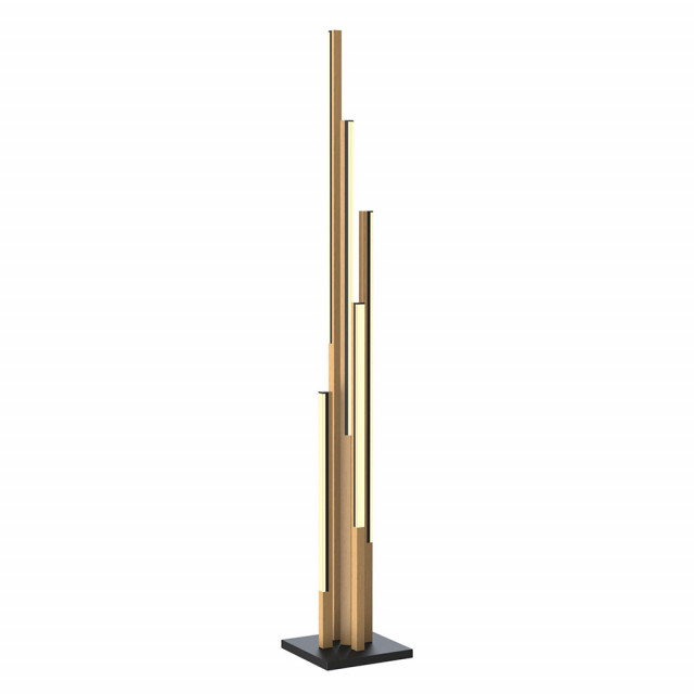 Lampadar LED negru/maro din metal si lemn Eliot Zuma Line