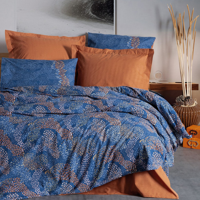 Lenjerie albastra/maro scortisoara din textil Tedric Single The Home Collection
