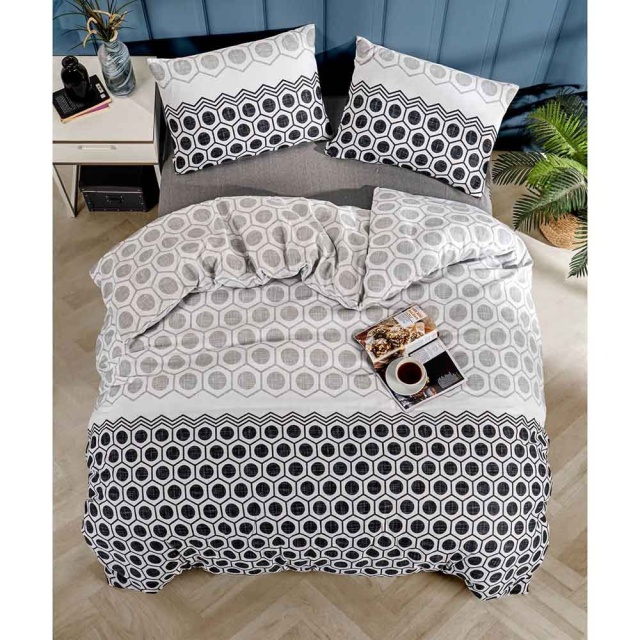 Lenjerie pat gri/neagra din bumbac Geometric Fitted The Home Collection