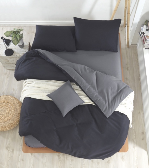 Lenjerie pat neagra/gri din bumbac Mix Double The Home Collection