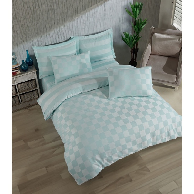 Lenjerie pat verde menta din bumbac Kareli Saten Double The Home Collection