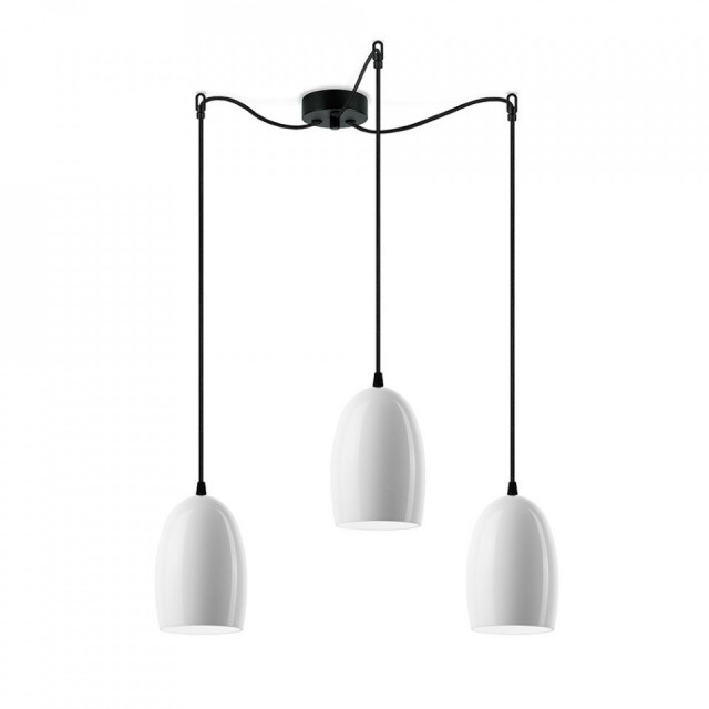 Lustra alba/neagra din sticla si otel cu 3 becuri Ume Glossy Sotto Luce