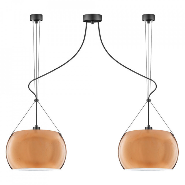 Lustra multicolora din sticla si otel cu 2 becuri Momo Copper Opal Double Sotto Luce