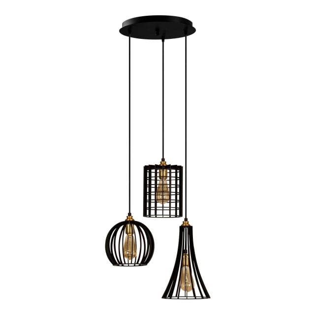 Lustra neagra/aurie din metal cu 3 becuri Fellini The Home Collection