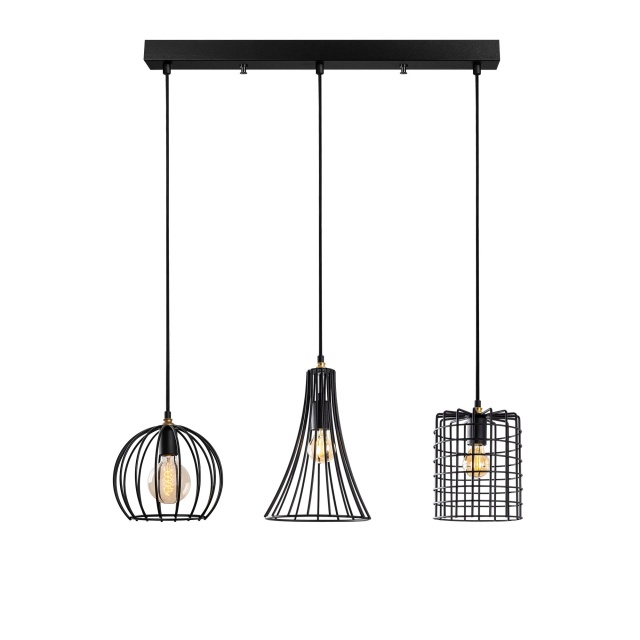 Lustra neagra/aurie din metal cu 3 becuri Teltrio Line The Home Collection