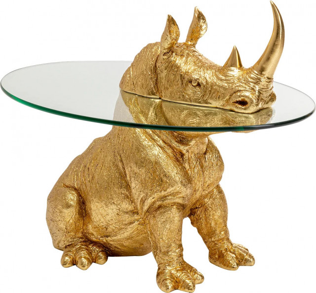 Masa de cafea aurie din sticla si polirasina 49x65 cm Rhino Kare