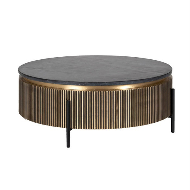 Masa de cafea neagra/aurie din marmura 90 cm Ironville Richmond Interiors