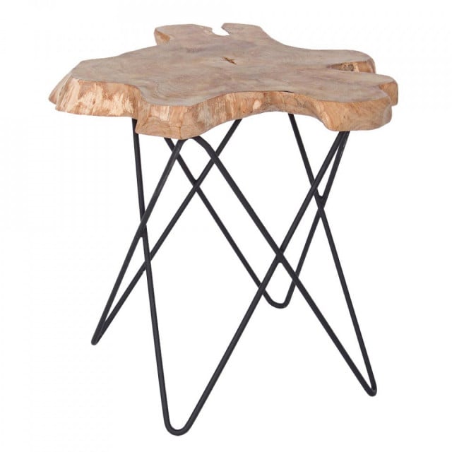 Masa laterala neagra/maro din lemn de tec si otel 50x50 cm Savanna Bizzotto