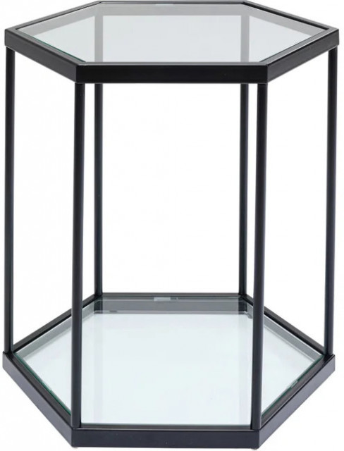 Masa laterala neagra/transparenta din sticla si otel 55x55 cm Comb Kare