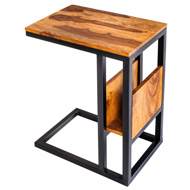 Masa laterala pentru laptop maro/neagra din lemn si metal 30x45 cm Concierge The Home Collection