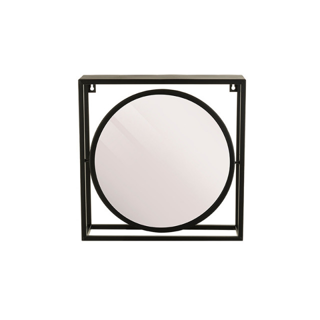 Oglinda rotunda neagra din metal cu raft 34x34 cm Alcott Lifestyle Home Collection