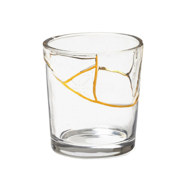 Pahar transparent /auriu din sticla 9x10 cm Kintsugi Shape Seletti