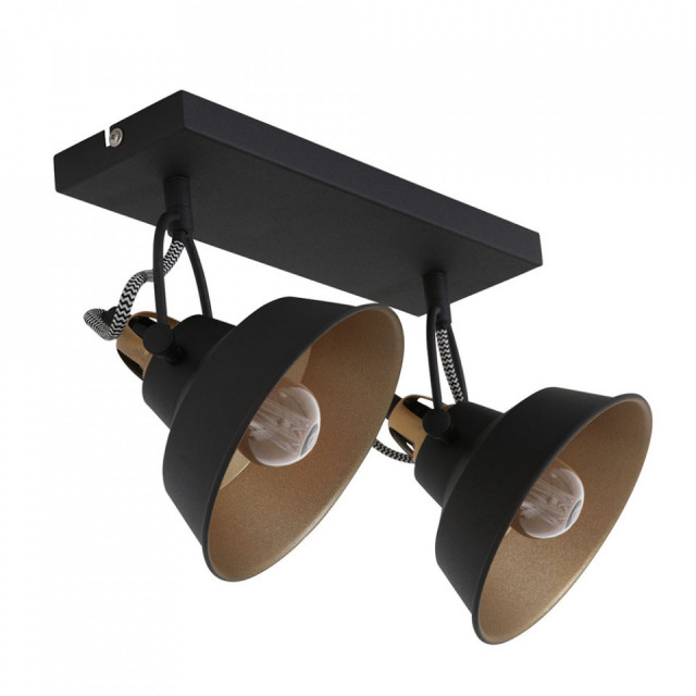 Plafoniera neagra/aurie din metal cu 2 becuri Nove Steinhauer