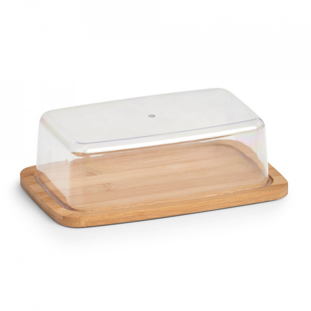 Platou cu capac maro/transparent din lemn si plastic pentru unt 12,5x19 cm Butter Zeller