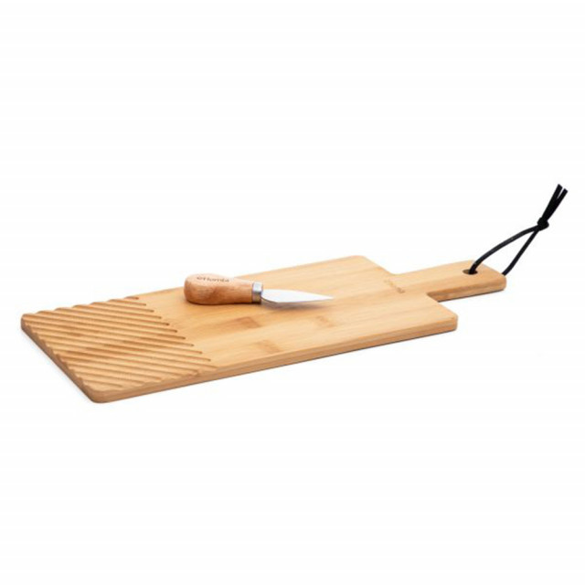 Platou si cutit pentru servire branzeturi maro din bambus si inox Bambou Homla