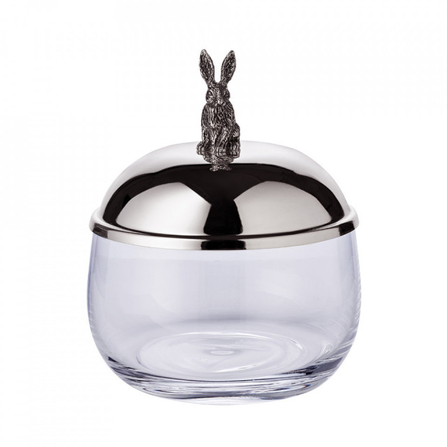 Recipient cu capac transparent/argintiu din cristal 9x12 cm Rabbit Sitting Edzard