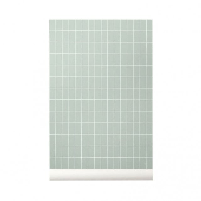 Rola tapet verde/alb din hartie 53x1000 cm Grid Ferm Living