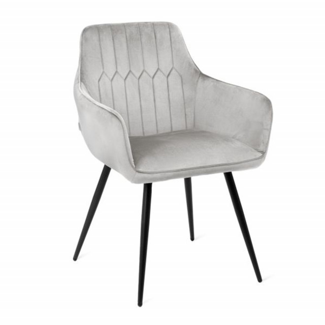 Scaun dining gri deschis/negru din catifea si metal Etienne Homla