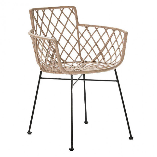 Scaun dining negru/maro din metal si rachita Cleopa Thai Natura