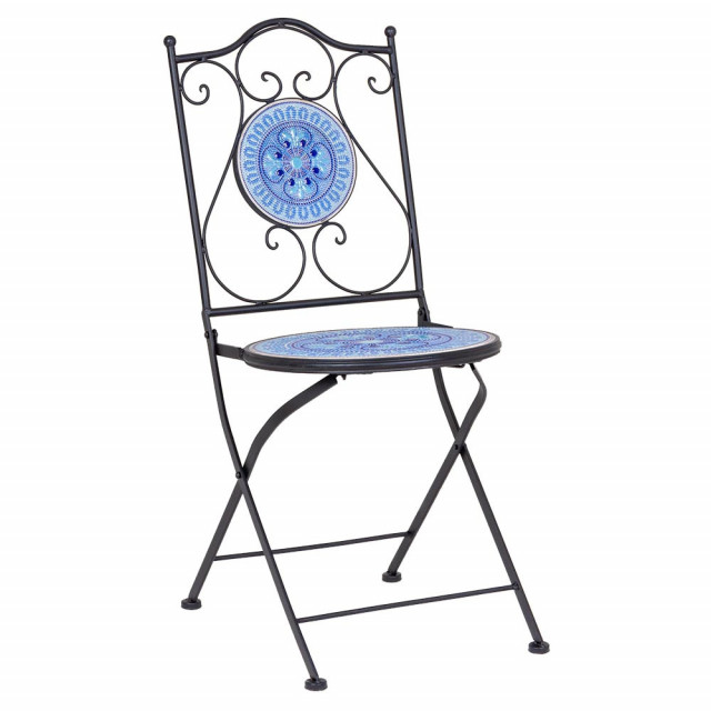 Scaun exterior dining pliabil albastru/gri din ceramica si otel Bisanzio Bizzotto