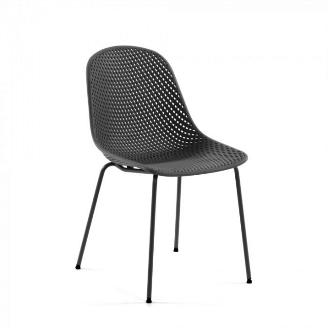 Scaun gri inchis din metal si plastic Quinby Kave Home