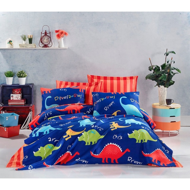 Ser cuvertura muticolora din bumbac Dino Double The Home Collection