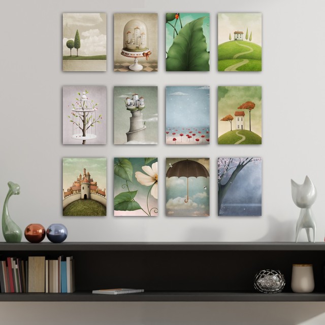 Set 12 tablouri multicolore din lemn 15x20 cm Spring The Home Collection