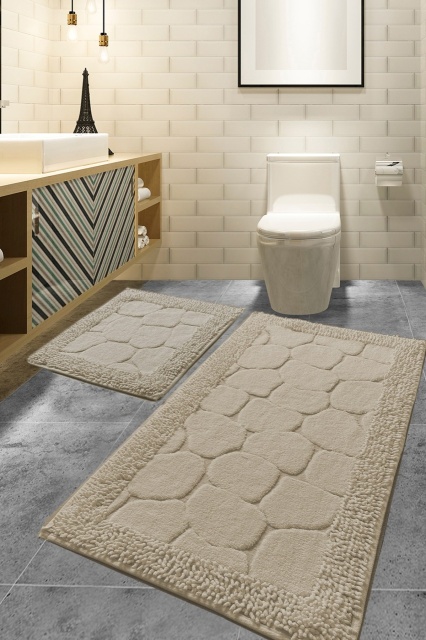 Set 2 covorase de baie bej din bumbac Stone The Home Collection