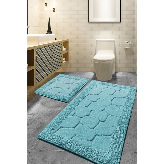 Set 2 covorase de baie verde menta din bumbac Stone The Home Collection