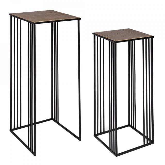 Set 2 masute negre/maro din MDF si otel Elvin High Bizzotto
