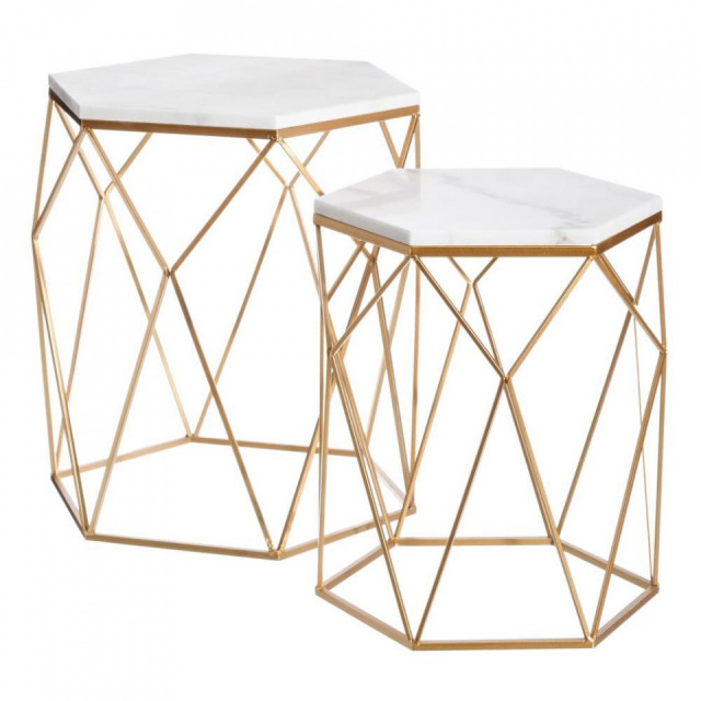 Set 2 mese laterale aurii/albe din marmura Katos The Home Collection