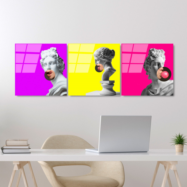 Set 3 tablouri multicolore din sticla 50x50 cm Eterna The Home Collection