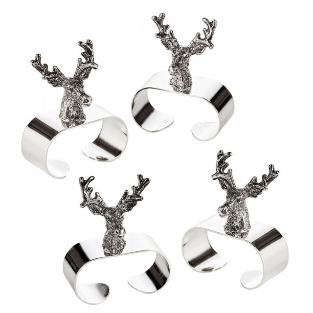 Set 4 inele pentru servetele din metal argintat Deer Edzard