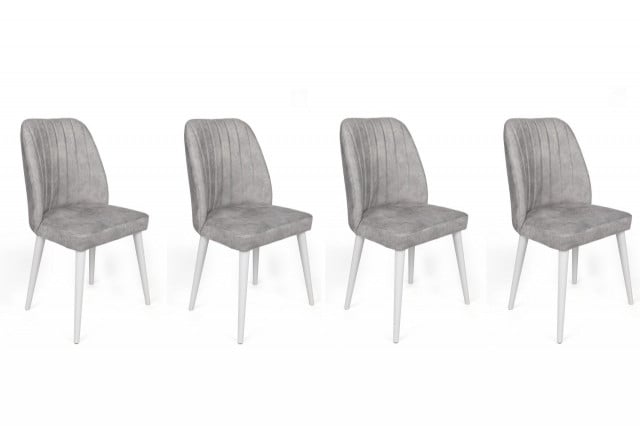 Set 4 scaune dining gri/albe din catifea Alfa The Home Collection