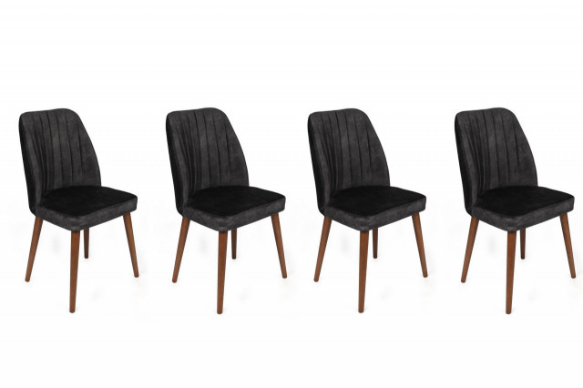 Set 4 scaune dining gri antracit/maro din catifea Alfa The Home Collection