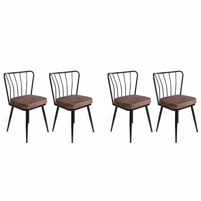 Set 4 scaune dining maro deschis/negre din catifea Yildiz The Home Collection