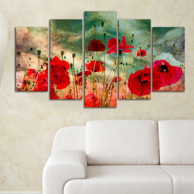 Set 5 tablouri multicolore Poppies The Home Collection